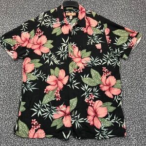 Caribbean Joe Shirt Men Large Hawaiian Floral Button Up Short Sleeve Collared L